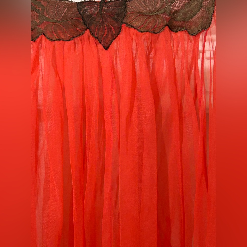 Hollywood night gown Red Sheer Lace Trim